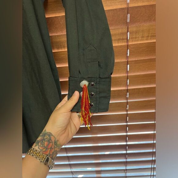 Vintage Ely Cattleman Black Flame Western Snap Shirt – Size 16/34 – Bold Flame - Picture 6 of 7